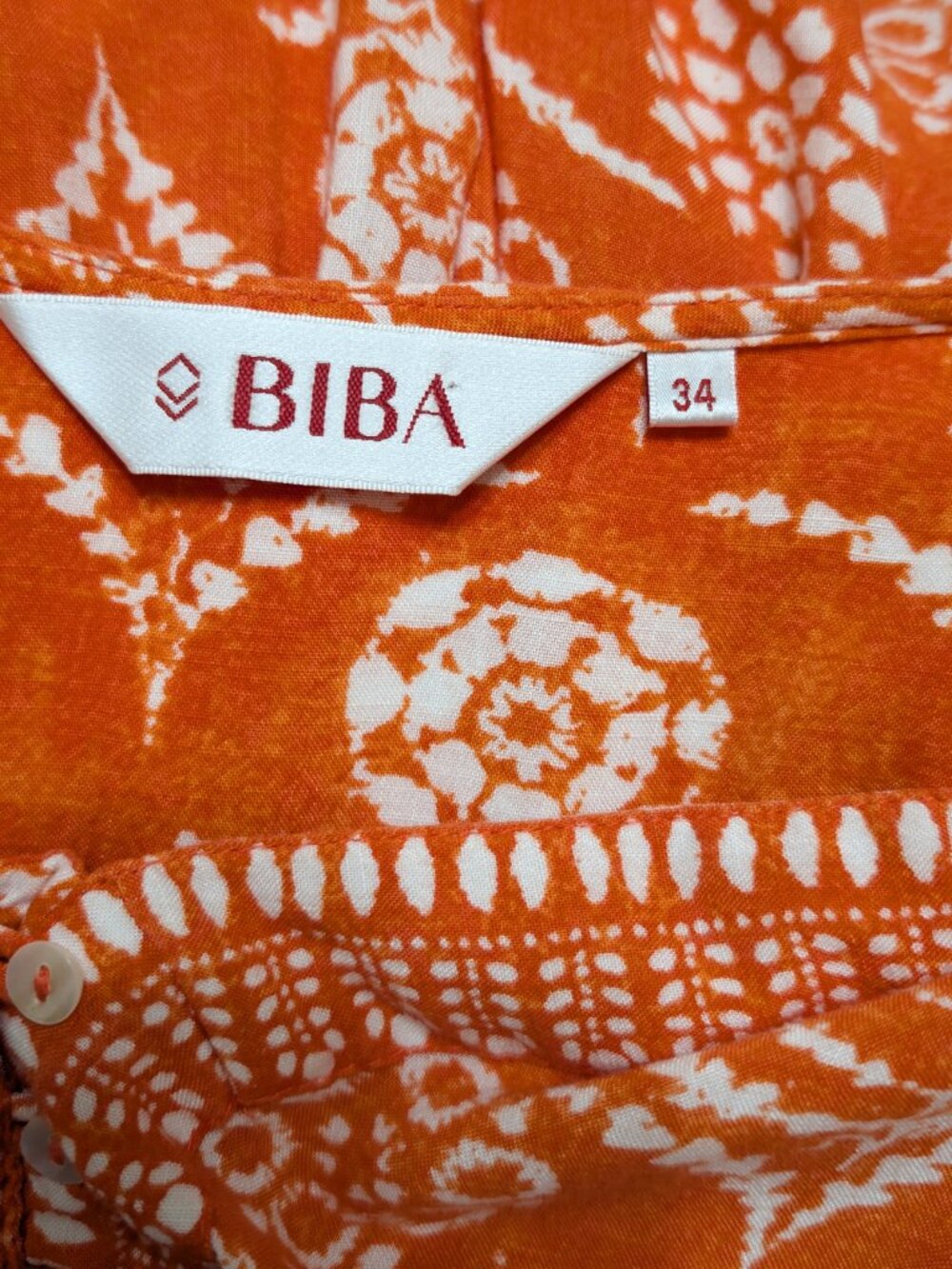 BIBA Orange Boho Floral Block Print Tiered Maxi Prairie Dress Size 2 /EU 34 - Picture 7 of 8